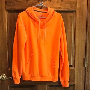 NWOT NEON ORANGE ATHLETIC WORKS FLEECE HOODIE PULLOVER, SIZE MEDIUM